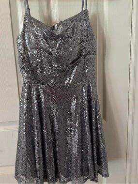 Silver Sequin Spaghetti Strap Cocktail Dress